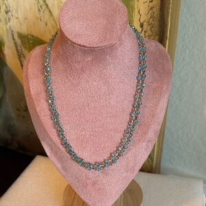 Blue Faceted Crystal Bead Chain Necklace | Double Strand Vintage Style NWT